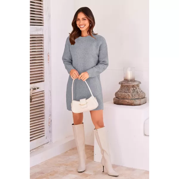 imagePRETTYGARDEN Womens 2024 Fall Knit Pullover Sweaters Long Sleeve Crewneck Oversized Loose Short Sweater DressGrey