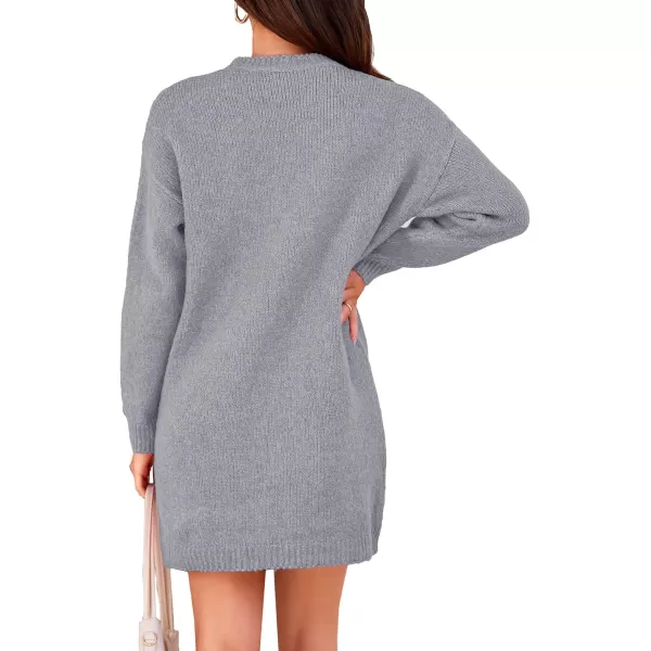 imagePRETTYGARDEN Womens 2024 Fall Knit Pullover Sweaters Long Sleeve Crewneck Oversized Loose Short Sweater DressGrey