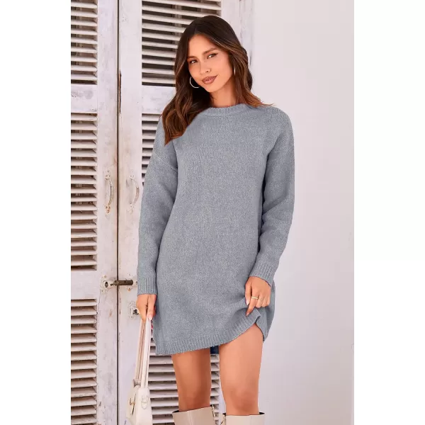 imagePRETTYGARDEN Womens 2024 Fall Knit Pullover Sweaters Long Sleeve Crewneck Oversized Loose Short Sweater DressGrey