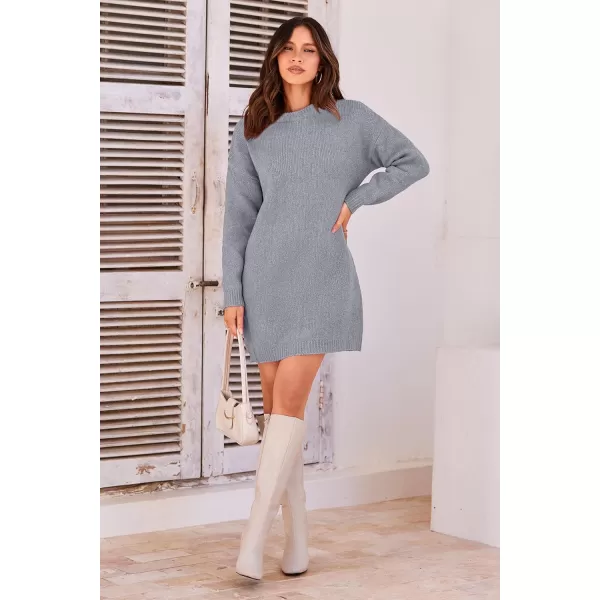 imagePRETTYGARDEN Womens 2024 Fall Knit Pullover Sweaters Long Sleeve Crewneck Oversized Loose Short Sweater DressGrey