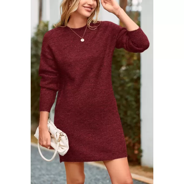 imagePRETTYGARDEN Womens 2024 Fall Knit Pullover Sweaters Long Sleeve Crewneck Oversized Loose Short Sweater DressWine Red