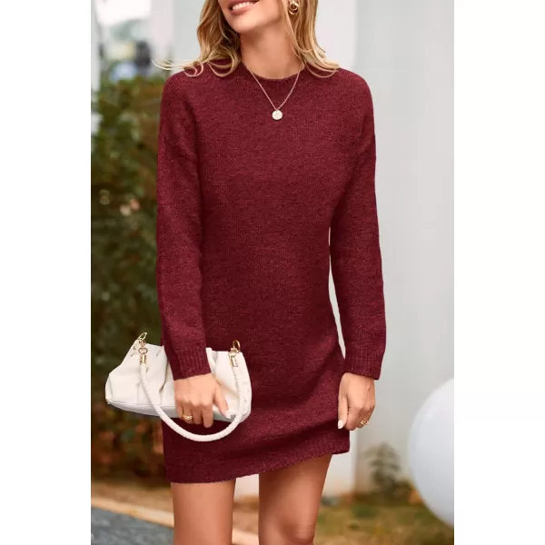 imagePRETTYGARDEN Womens 2024 Fall Knit Pullover Sweaters Long Sleeve Crewneck Oversized Loose Short Sweater DressWine Red