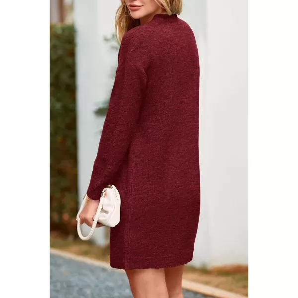 imagePRETTYGARDEN Womens 2024 Fall Knit Pullover Sweaters Long Sleeve Crewneck Oversized Loose Short Sweater DressWine Red