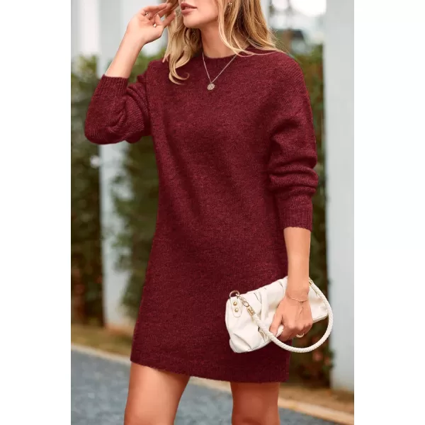 imagePRETTYGARDEN Womens 2024 Fall Knit Pullover Sweaters Long Sleeve Crewneck Oversized Loose Short Sweater DressWine Red