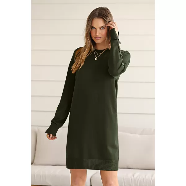 imagePRETTYGARDEN Womens 2024 Fall Sweater Dress Crewneck Long Sleeve Pullover Sweaters Casual Cute Loose Fit Knit Short DressesArmy Green
