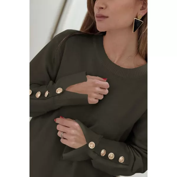 imagePRETTYGARDEN Womens 2024 Fall Sweater Dress Crewneck Long Sleeve Pullover Sweaters Casual Cute Loose Fit Knit Short DressesArmy Green