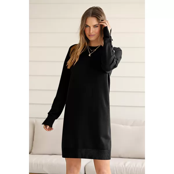 imagePRETTYGARDEN Womens 2024 Fall Sweater Dress Crewneck Long Sleeve Pullover Sweaters Casual Cute Loose Fit Knit Short DressesBlack