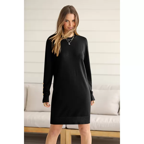 imagePRETTYGARDEN Womens 2024 Fall Sweater Dress Crewneck Long Sleeve Pullover Sweaters Casual Cute Loose Fit Knit Short DressesBlack