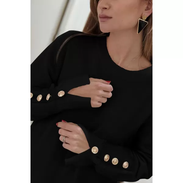 imagePRETTYGARDEN Womens 2024 Fall Sweater Dress Crewneck Long Sleeve Pullover Sweaters Casual Cute Loose Fit Knit Short DressesBlack