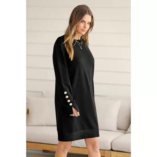 imagePRETTYGARDEN Womens 2024 Fall Sweater Dress Crewneck Long Sleeve Pullover Sweaters Casual Cute Loose Fit Knit Short DressesBlack