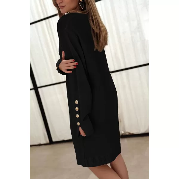 imagePRETTYGARDEN Womens 2024 Fall Sweater Dress Crewneck Long Sleeve Pullover Sweaters Casual Cute Loose Fit Knit Short DressesBlack