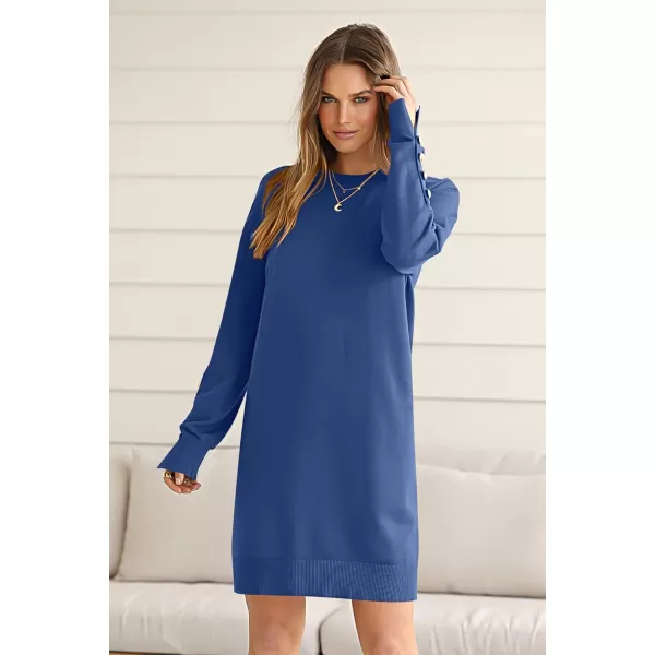 imagePRETTYGARDEN Womens 2024 Fall Sweater Dress Crewneck Long Sleeve Pullover Sweaters Casual Cute Loose Fit Knit Short DressesBlue