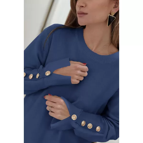 imagePRETTYGARDEN Womens 2024 Fall Sweater Dress Crewneck Long Sleeve Pullover Sweaters Casual Cute Loose Fit Knit Short DressesBlue