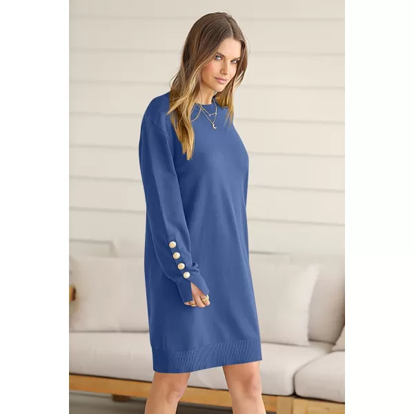 imagePRETTYGARDEN Womens 2024 Fall Sweater Dress Crewneck Long Sleeve Pullover Sweaters Casual Cute Loose Fit Knit Short DressesBlue