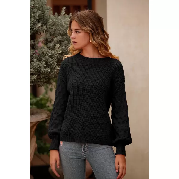 imagePRETTYGARDEN Womens 2024 Winter Pullover Sweater Casual Long Sleeve Crewneck Loose Chunky Knit Jumper Tops BlouseBlack