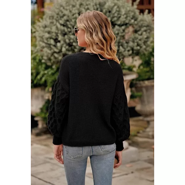 imagePRETTYGARDEN Womens 2024 Winter Pullover Sweater Casual Long Sleeve Crewneck Loose Chunky Knit Jumper Tops BlouseBlack