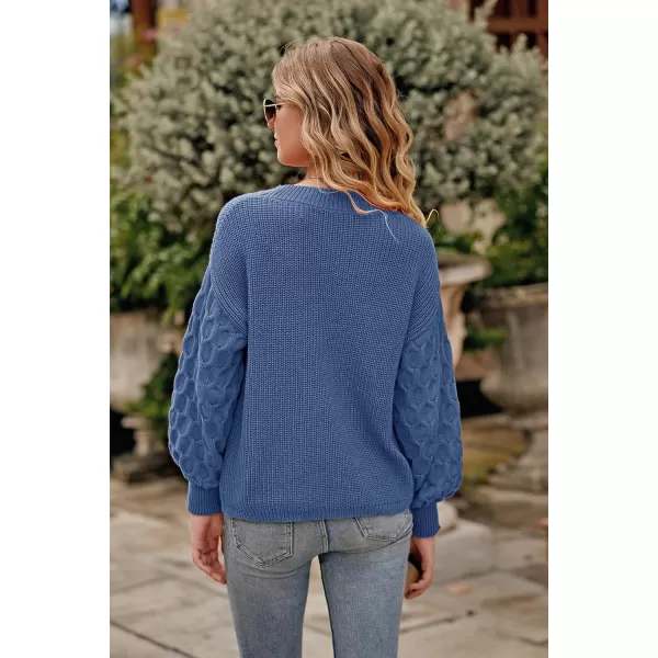 imagePRETTYGARDEN Womens 2024 Winter Pullover Sweater Casual Long Sleeve Crewneck Loose Chunky Knit Jumper Tops BlouseBlue