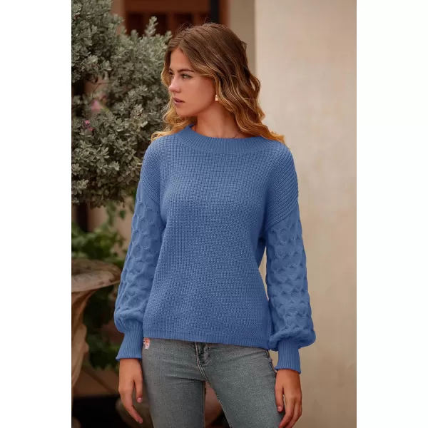 imagePRETTYGARDEN Womens 2024 Winter Pullover Sweater Casual Long Sleeve Crewneck Loose Chunky Knit Jumper Tops BlouseBlue