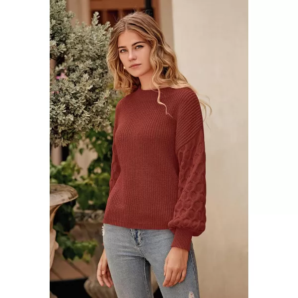 imagePRETTYGARDEN Womens 2024 Winter Pullover Sweater Casual Long Sleeve Crewneck Loose Chunky Knit Jumper Tops BlouseBrick Red