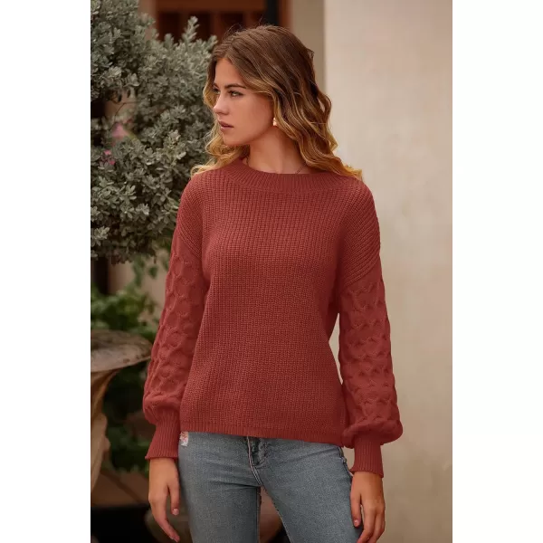 imagePRETTYGARDEN Womens 2024 Winter Pullover Sweater Casual Long Sleeve Crewneck Loose Chunky Knit Jumper Tops BlouseBrick Red