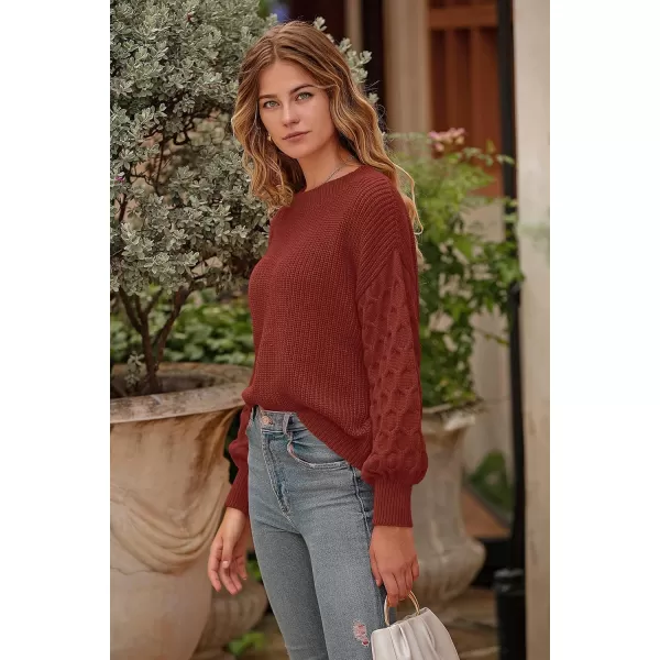 imagePRETTYGARDEN Womens 2024 Winter Pullover Sweater Casual Long Sleeve Crewneck Loose Chunky Knit Jumper Tops BlouseBrick Red