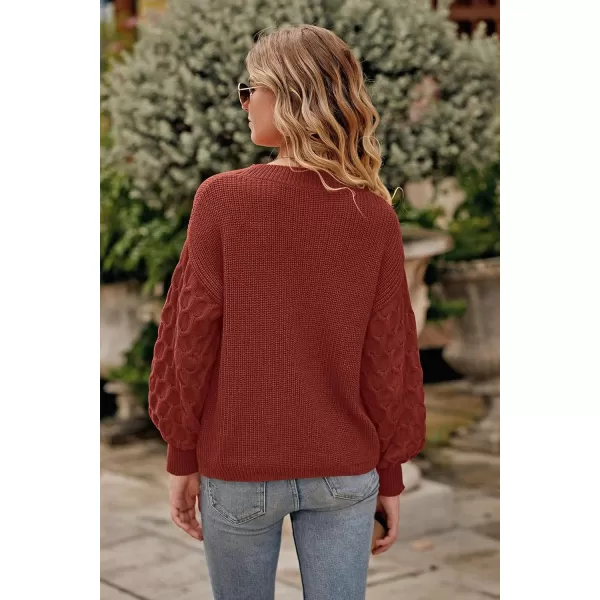 imagePRETTYGARDEN Womens 2024 Winter Pullover Sweater Casual Long Sleeve Crewneck Loose Chunky Knit Jumper Tops BlouseBrick Red