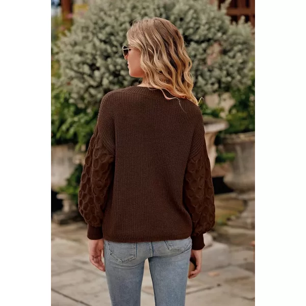 imagePRETTYGARDEN Womens 2024 Winter Pullover Sweater Casual Long Sleeve Crewneck Loose Chunky Knit Jumper Tops BlouseCoffee