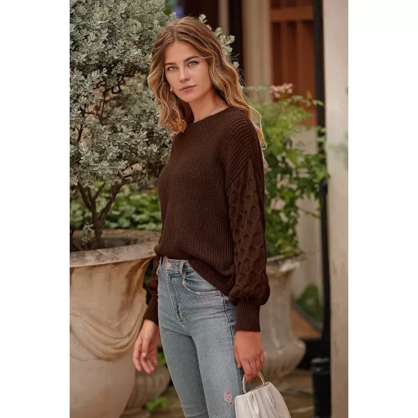 imagePRETTYGARDEN Womens 2024 Winter Pullover Sweater Casual Long Sleeve Crewneck Loose Chunky Knit Jumper Tops BlouseCoffee