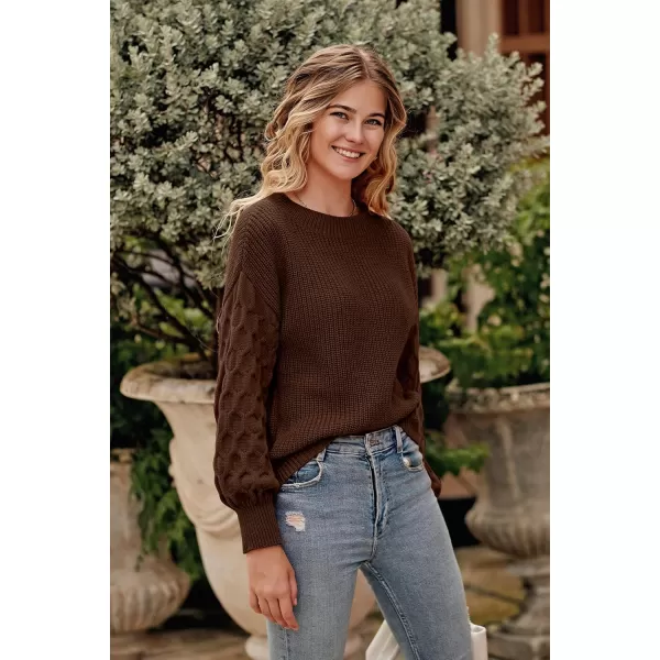 imagePRETTYGARDEN Womens 2024 Winter Pullover Sweater Casual Long Sleeve Crewneck Loose Chunky Knit Jumper Tops BlouseCoffee