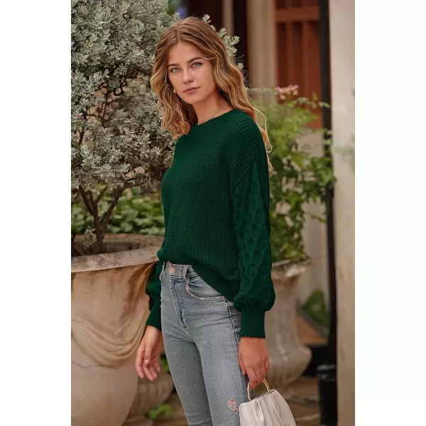 imagePRETTYGARDEN Womens 2024 Winter Pullover Sweater Casual Long Sleeve Crewneck Loose Chunky Knit Jumper Tops BlouseDark Green