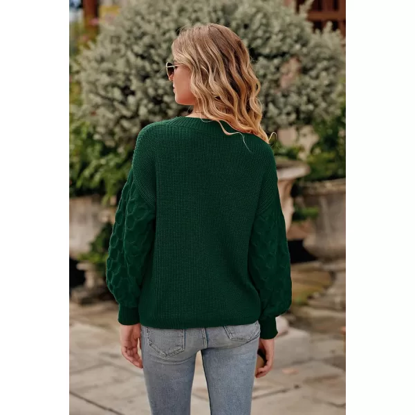imagePRETTYGARDEN Womens 2024 Winter Pullover Sweater Casual Long Sleeve Crewneck Loose Chunky Knit Jumper Tops BlouseDark Green