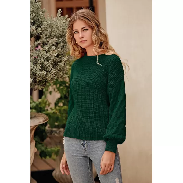 imagePRETTYGARDEN Womens 2024 Winter Pullover Sweater Casual Long Sleeve Crewneck Loose Chunky Knit Jumper Tops BlouseDark Green