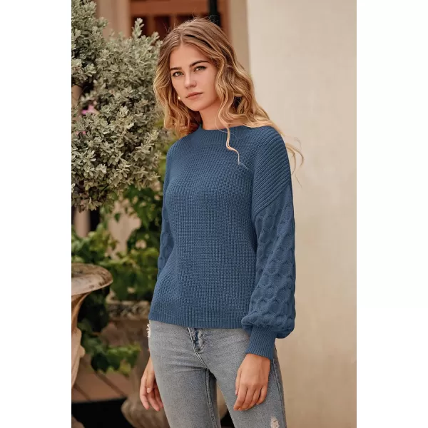 imagePRETTYGARDEN Womens 2024 Winter Pullover Sweater Casual Long Sleeve Crewneck Loose Chunky Knit Jumper Tops BlouseGrey Blue