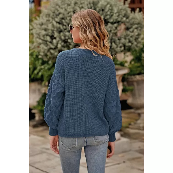 imagePRETTYGARDEN Womens 2024 Winter Pullover Sweater Casual Long Sleeve Crewneck Loose Chunky Knit Jumper Tops BlouseGrey Blue
