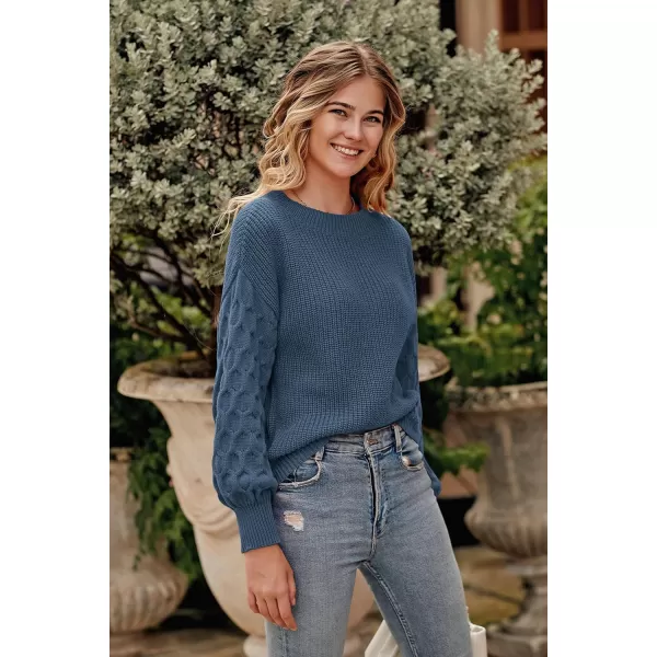 imagePRETTYGARDEN Womens 2024 Winter Pullover Sweater Casual Long Sleeve Crewneck Loose Chunky Knit Jumper Tops BlouseGrey Blue