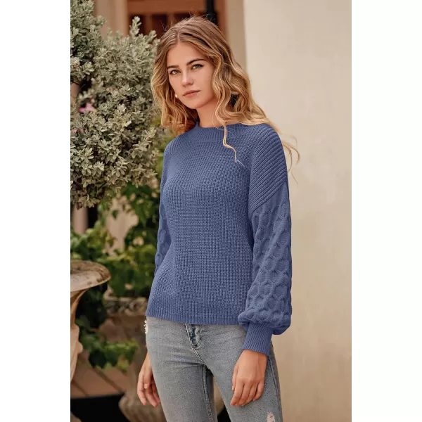 imagePRETTYGARDEN Womens 2024 Winter Pullover Sweater Casual Long Sleeve Crewneck Loose Chunky Knit Jumper Tops BlouseHaze Blue