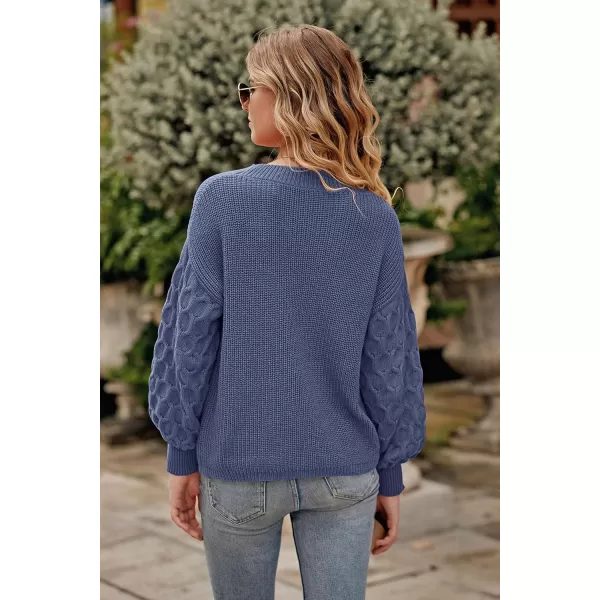 imagePRETTYGARDEN Womens 2024 Winter Pullover Sweater Casual Long Sleeve Crewneck Loose Chunky Knit Jumper Tops BlouseHaze Blue