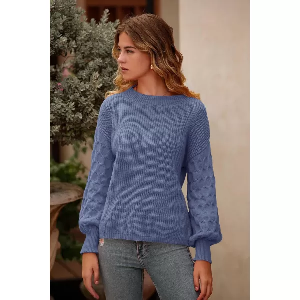 imagePRETTYGARDEN Womens 2024 Winter Pullover Sweater Casual Long Sleeve Crewneck Loose Chunky Knit Jumper Tops BlouseHaze Blue