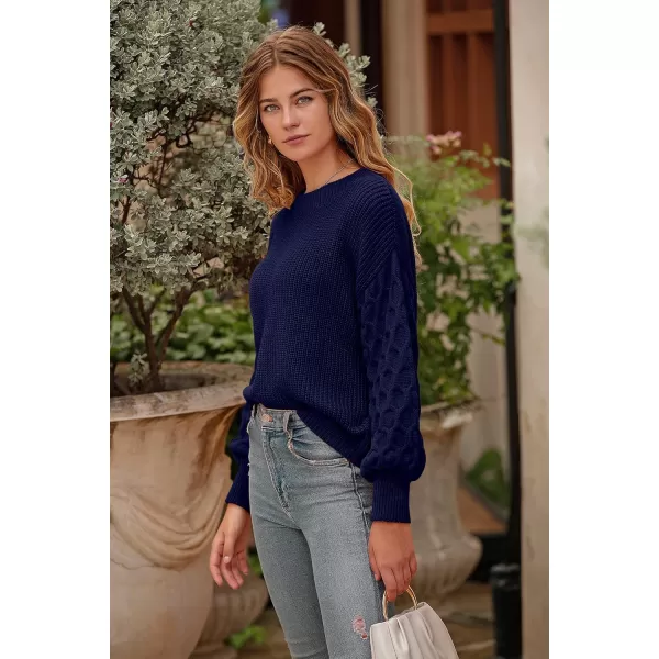 imagePRETTYGARDEN Womens 2024 Winter Pullover Sweater Casual Long Sleeve Crewneck Loose Chunky Knit Jumper Tops BlouseNavy