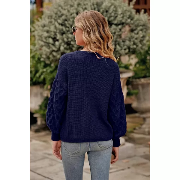 imagePRETTYGARDEN Womens 2024 Winter Pullover Sweater Casual Long Sleeve Crewneck Loose Chunky Knit Jumper Tops BlouseNavy
