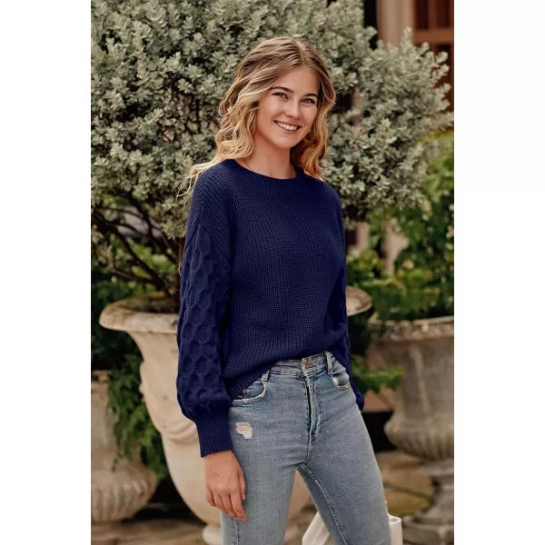 imagePRETTYGARDEN Womens 2024 Winter Pullover Sweater Casual Long Sleeve Crewneck Loose Chunky Knit Jumper Tops BlouseNavy