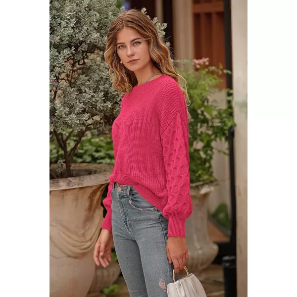 imagePRETTYGARDEN Womens 2024 Winter Pullover Sweater Casual Long Sleeve Crewneck Loose Chunky Knit Jumper Tops BlouseRose Red