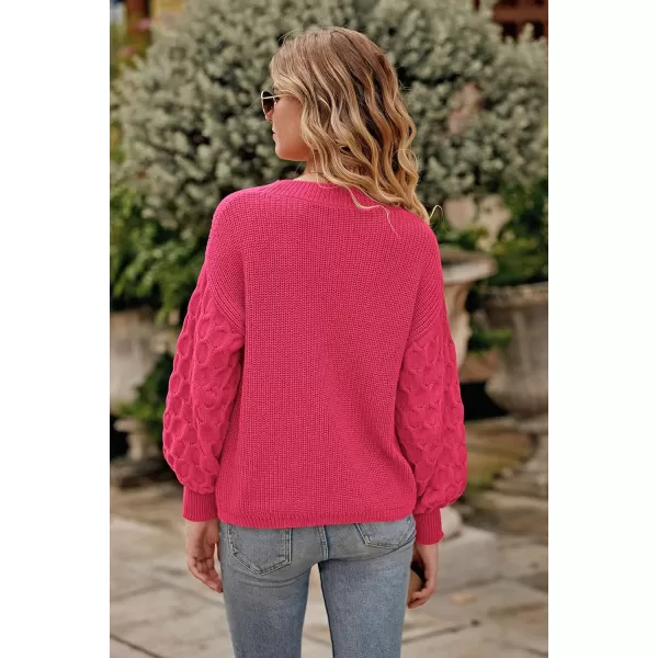 imagePRETTYGARDEN Womens 2024 Winter Pullover Sweater Casual Long Sleeve Crewneck Loose Chunky Knit Jumper Tops BlouseRose Red