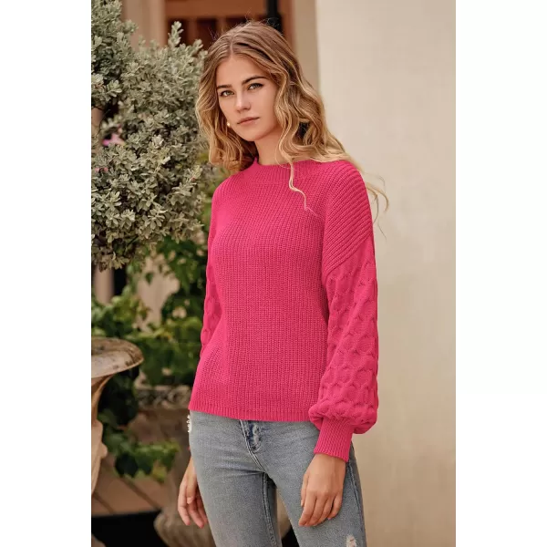 imagePRETTYGARDEN Womens 2024 Winter Pullover Sweater Casual Long Sleeve Crewneck Loose Chunky Knit Jumper Tops BlouseRose Red