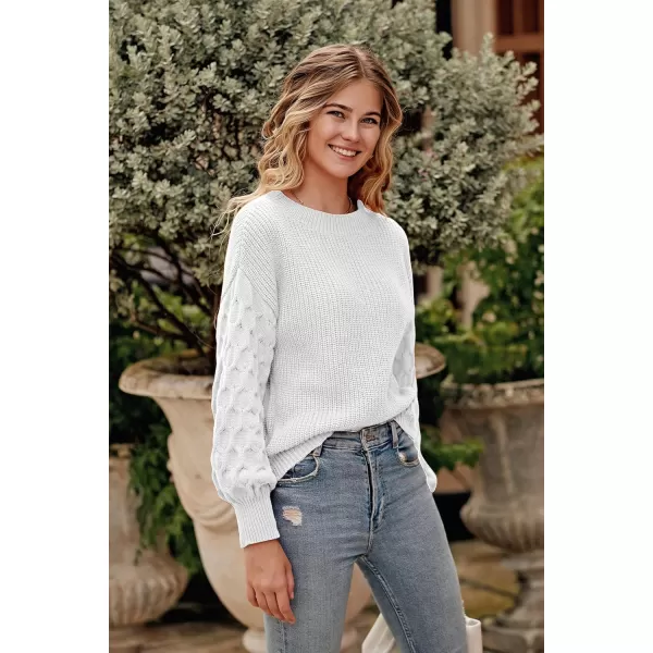 imagePRETTYGARDEN Womens 2024 Winter Pullover Sweater Casual Long Sleeve Crewneck Loose Chunky Knit Jumper Tops BlouseWhite