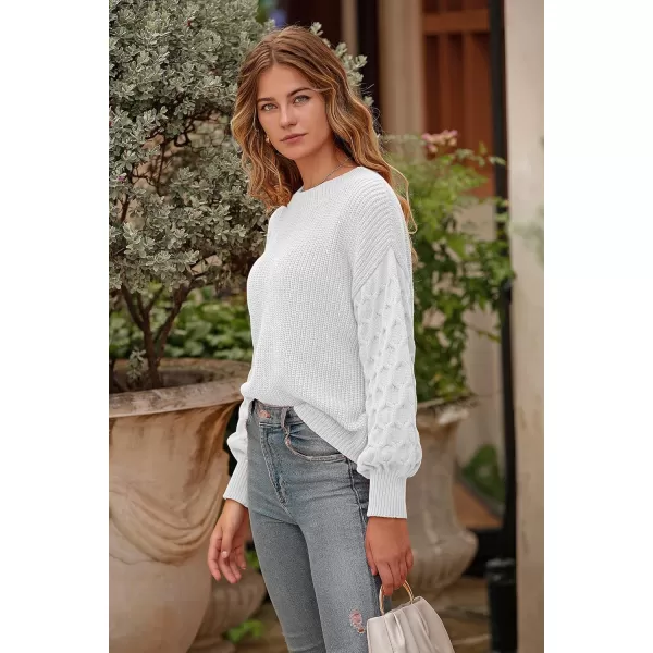 imagePRETTYGARDEN Womens 2024 Winter Pullover Sweater Casual Long Sleeve Crewneck Loose Chunky Knit Jumper Tops BlouseWhite