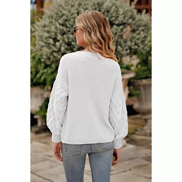 imagePRETTYGARDEN Womens 2024 Winter Pullover Sweater Casual Long Sleeve Crewneck Loose Chunky Knit Jumper Tops BlouseWhite