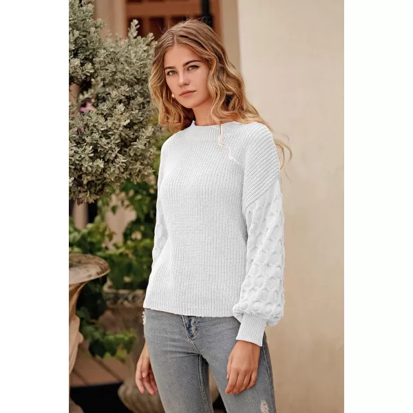 imagePRETTYGARDEN Womens 2024 Winter Pullover Sweater Casual Long Sleeve Crewneck Loose Chunky Knit Jumper Tops BlouseWhite