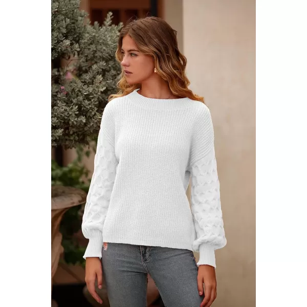 imagePRETTYGARDEN Womens 2024 Winter Pullover Sweater Casual Long Sleeve Crewneck Loose Chunky Knit Jumper Tops BlouseWhite