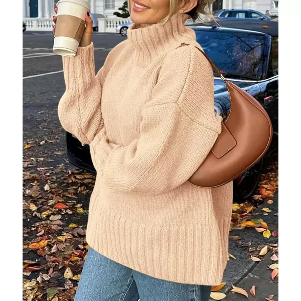 imagePRETTYGARDEN Womens Fall Clothes Pullover Oversized Sweaters Casual Long Sleeve Chunky Cable Knit Turtleneck TopsBeige